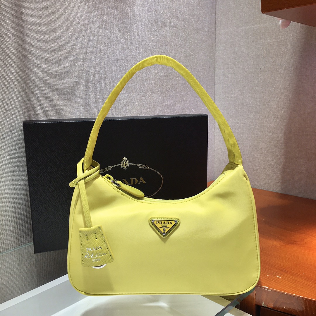 Prada Mini Re Nylon Re Edition 2000 Hobo Bag Handbag Lemon Yellow 1NE515